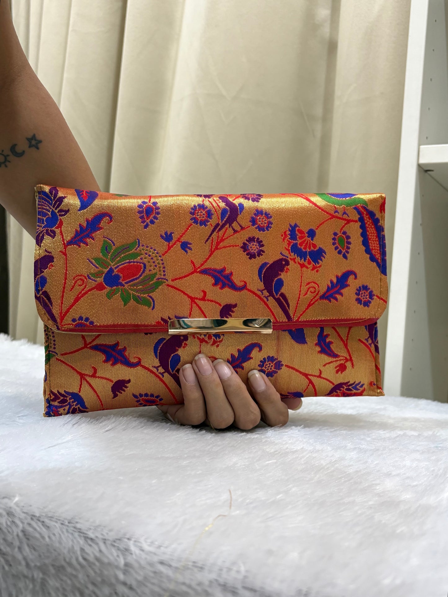Paithani Purse - Handcrafted Clutch 10x8in with Golden Chain