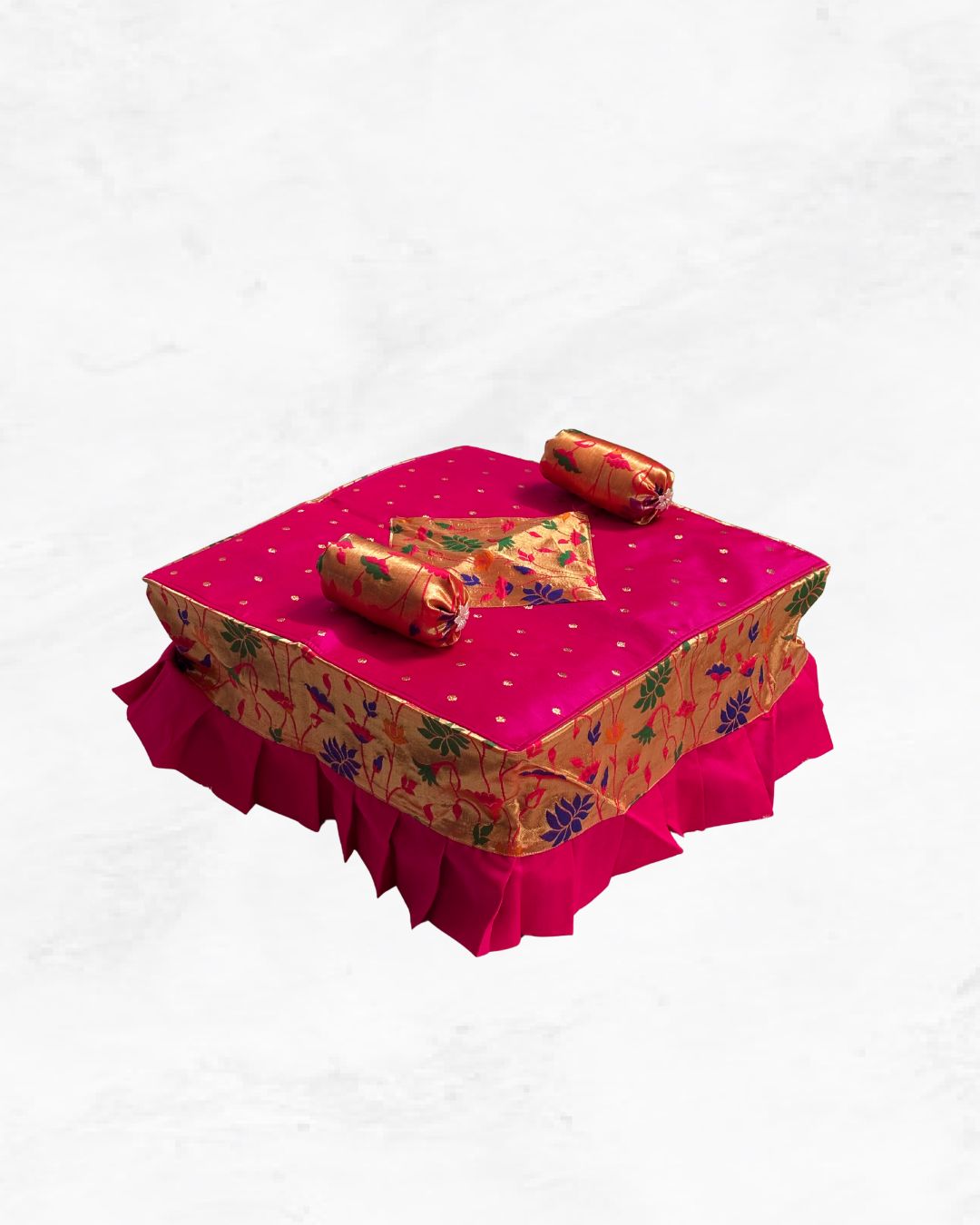 Paithani Chaurang Cover 18x18" - Silk Puja Cloth for Ganpati & Vastu Shanti