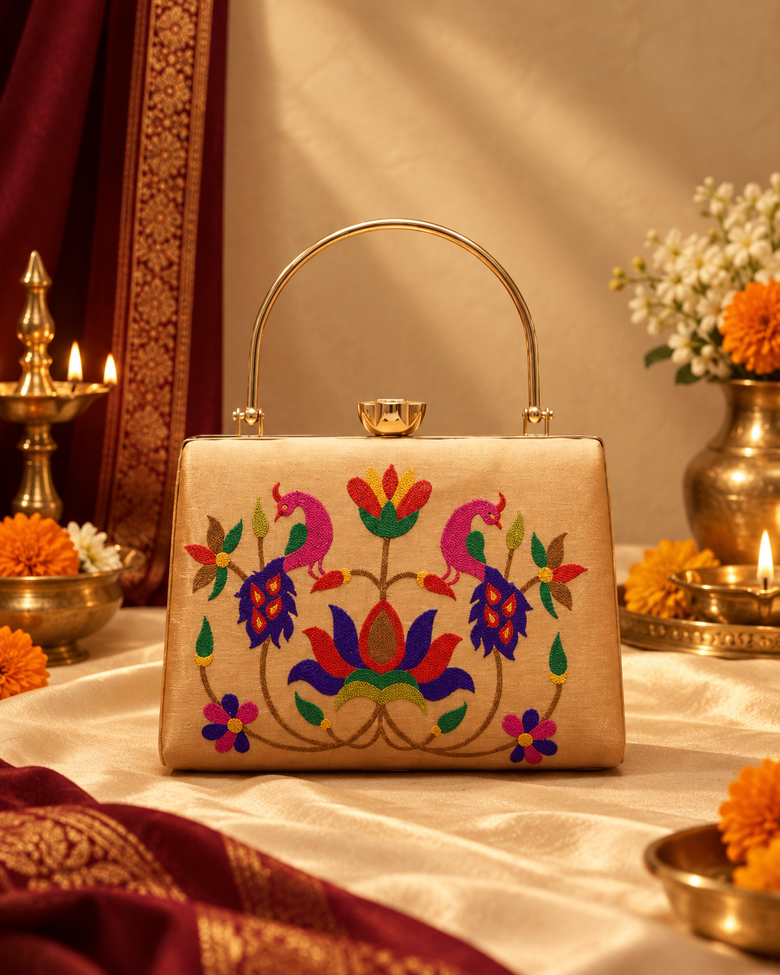 Paithani Purse with Peacock Brocade Design