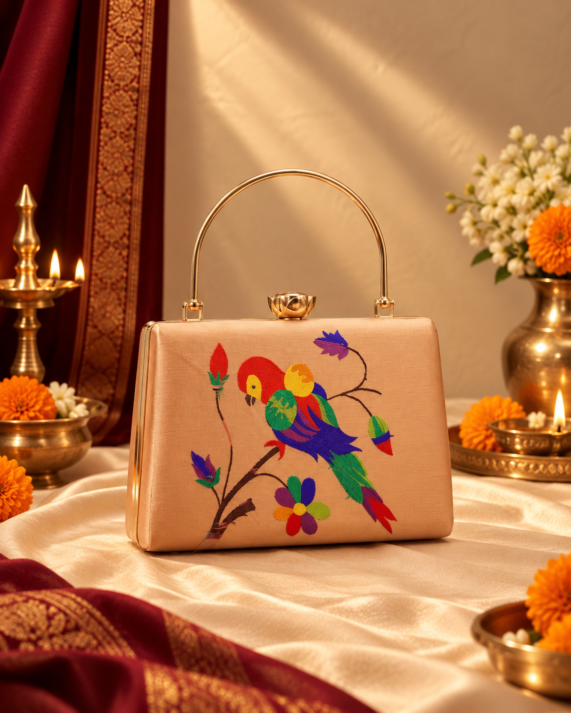 Paithani Purse with Parrot Brocade Design