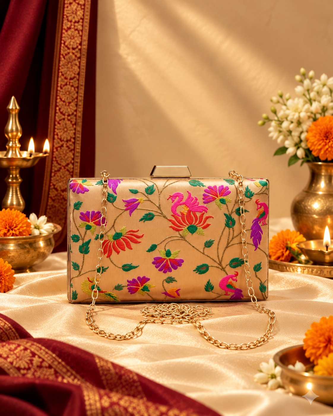 Paithani Box Purse with All Over Brocade Design