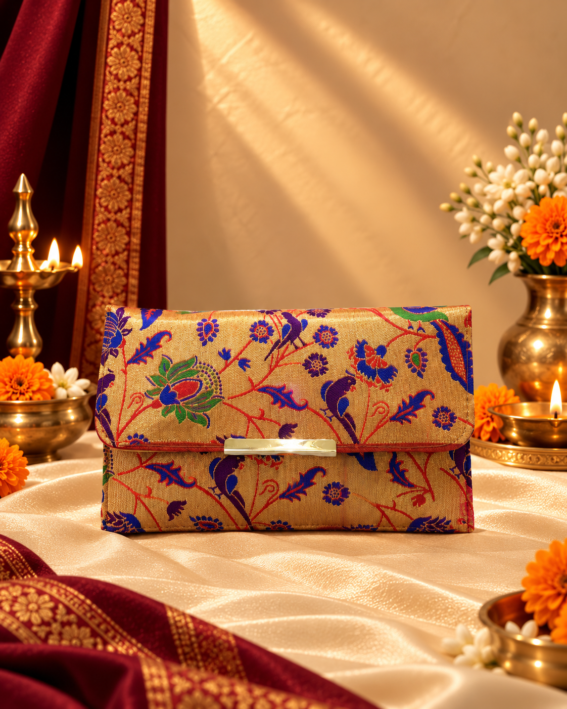 Paithani Purse - Handcrafted Clutch 10x8in with Golden Chain