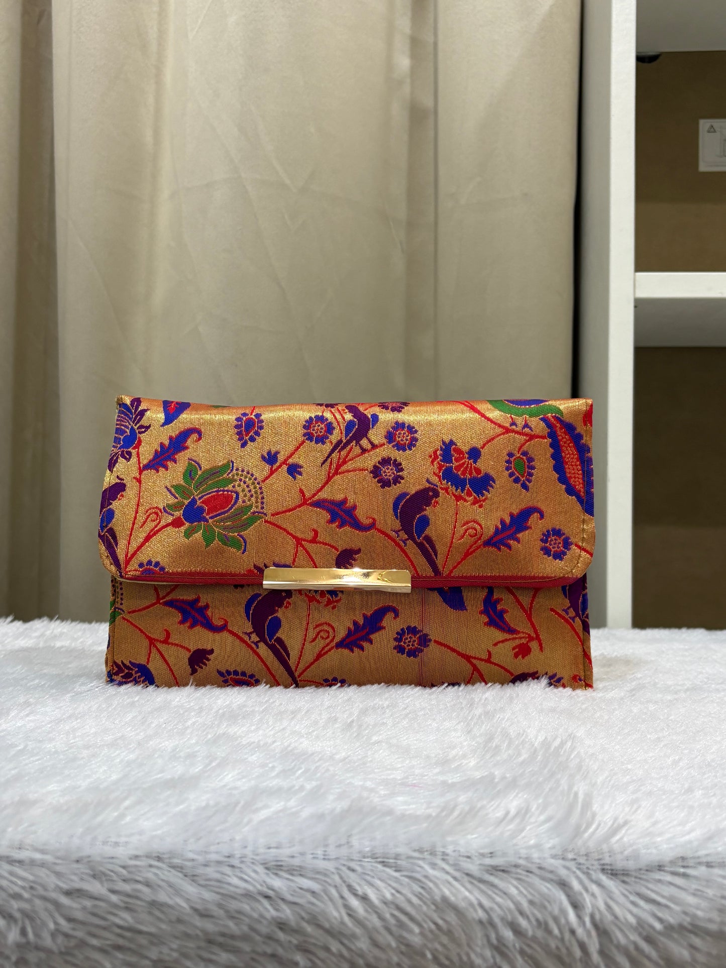 Paithani Purse - Handcrafted Clutch 10x8in with Golden Chain