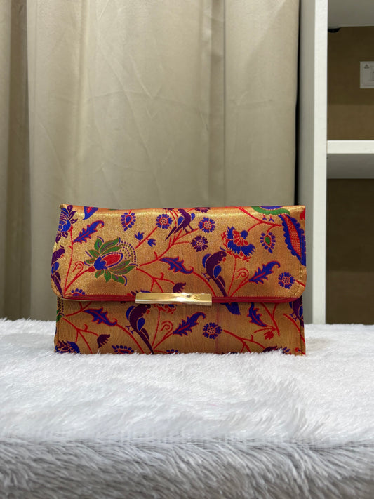 Paithani Purse - Handcrafted Clutch 10x8in with Golden Chain