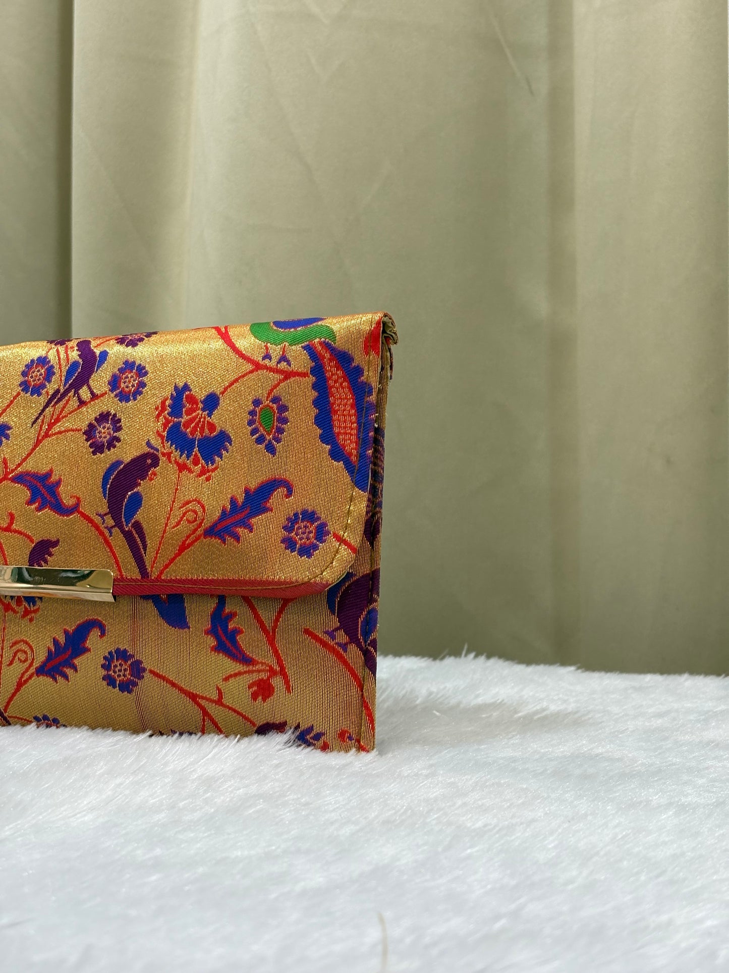 Paithani Purse - Handcrafted Clutch 10x8in with Golden Chain