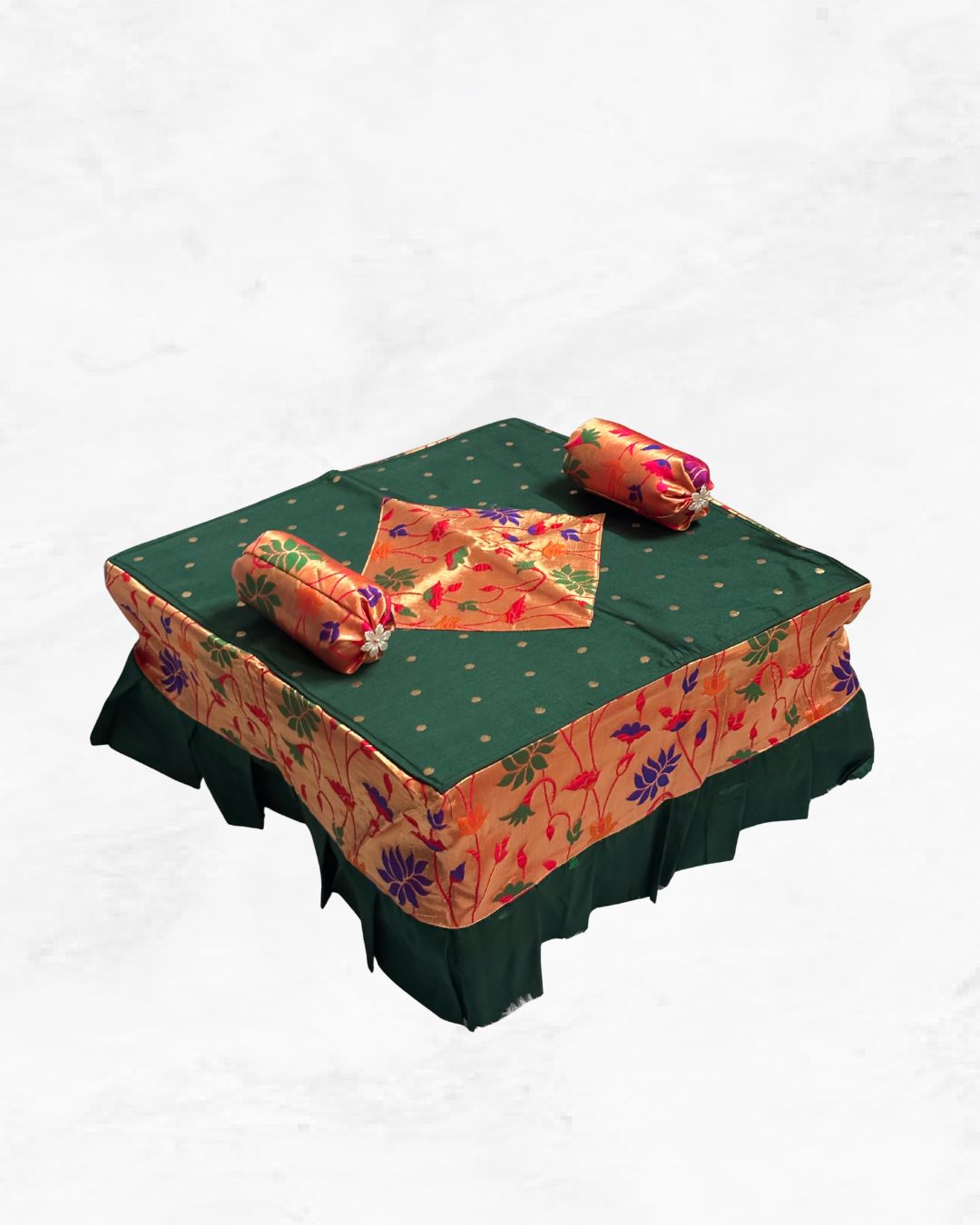 Paithani Chaurang Cover 18x18" - Silk Puja Cloth for Ganpati & Vastu Shanti