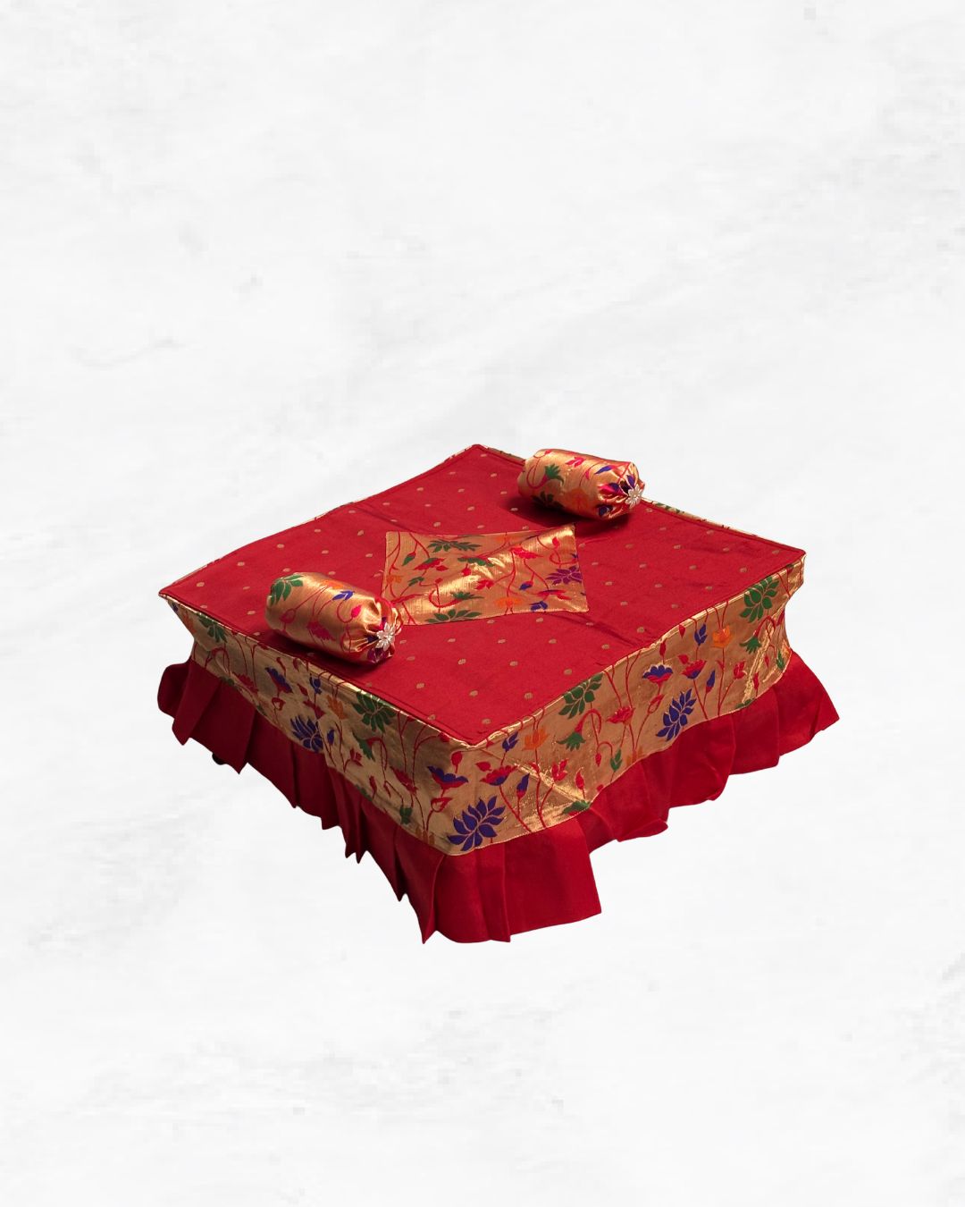 Paithani Chaurang Cover 18x18" - Silk Puja Cloth for Ganpati & Vastu Shanti
