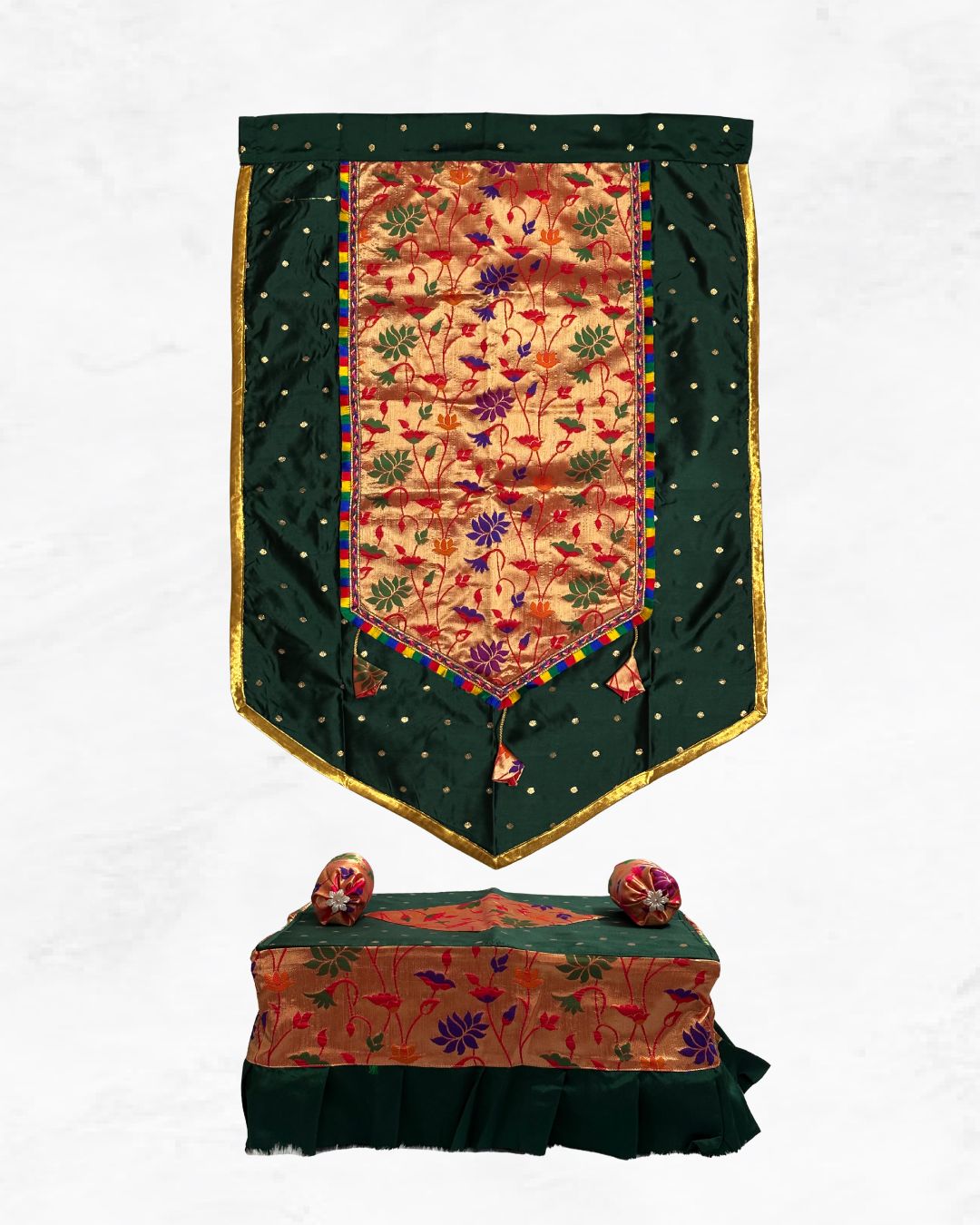 Paithani Ganpati Decoration Combo - Backdrop 40"x27" & Chaurang Cover 18"x18"
