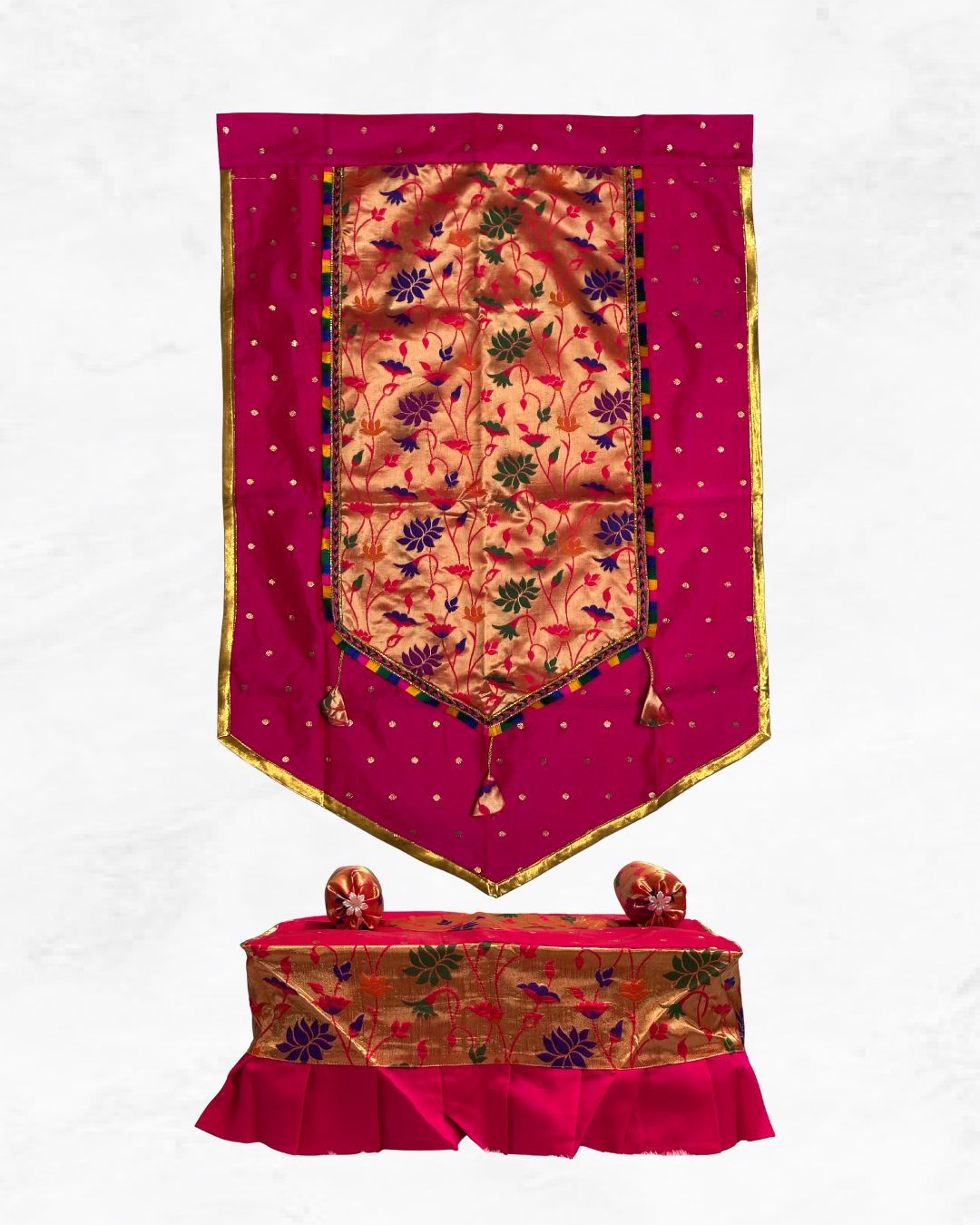 Paithani Ganpati Decoration Combo - Backdrop 40"x27" & Chaurang Cover 18"x18"