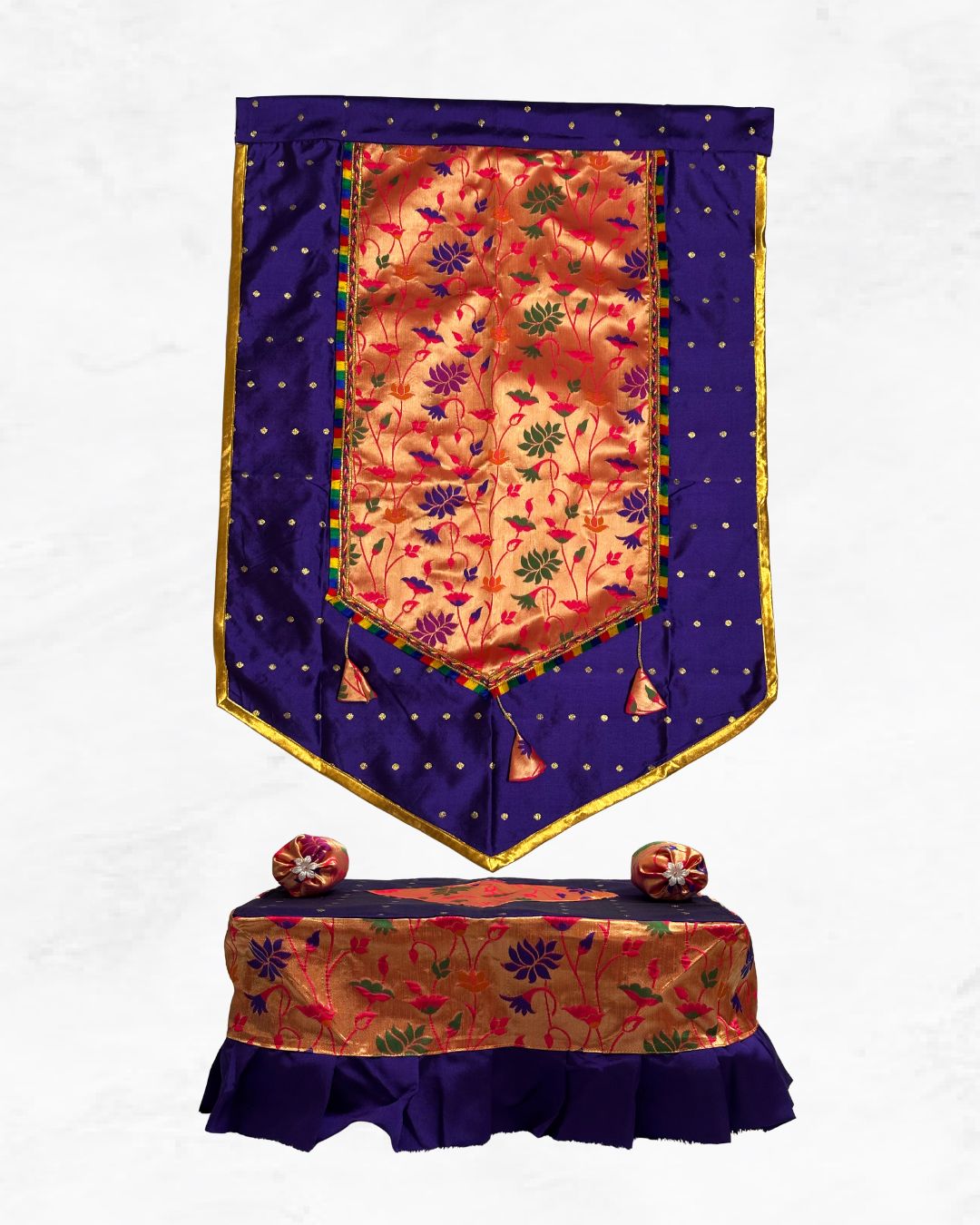 Paithani Ganpati Decoration Combo - Backdrop 40"x27" & Chaurang Cover 18"x18"