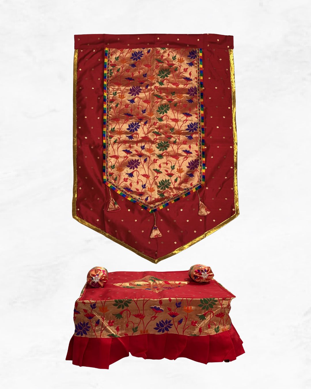 Paithani Ganpati Decoration Combo - Backdrop 40"x27" & Chaurang Cover 18"x18"