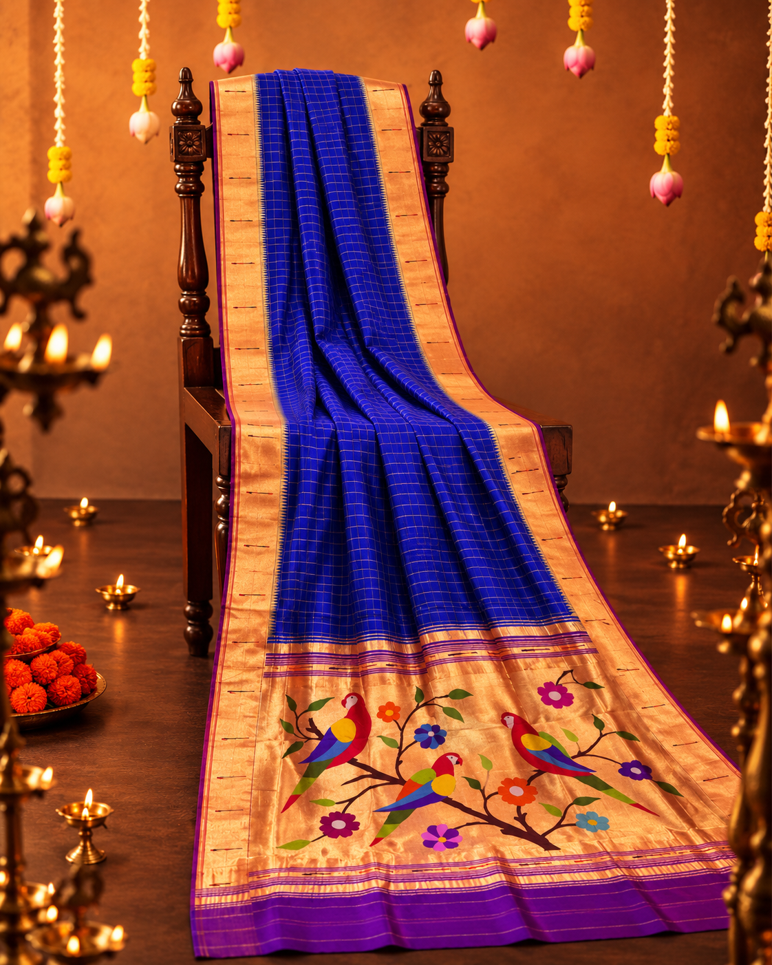 Pure Silk Single Muniya Checks Paithani
