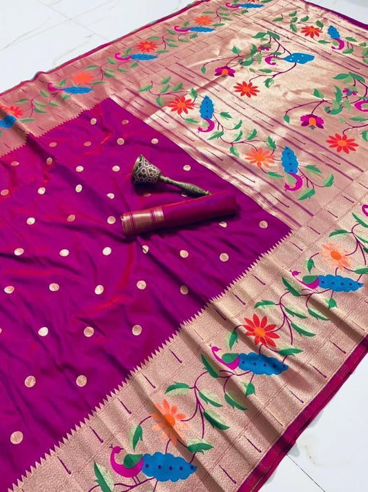 Flower Peacock Pure Soft Kanjivaram Paithani Silk - Kalavya
