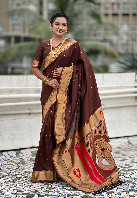 Brown Mahalaxmi Maharani Paithani Saree