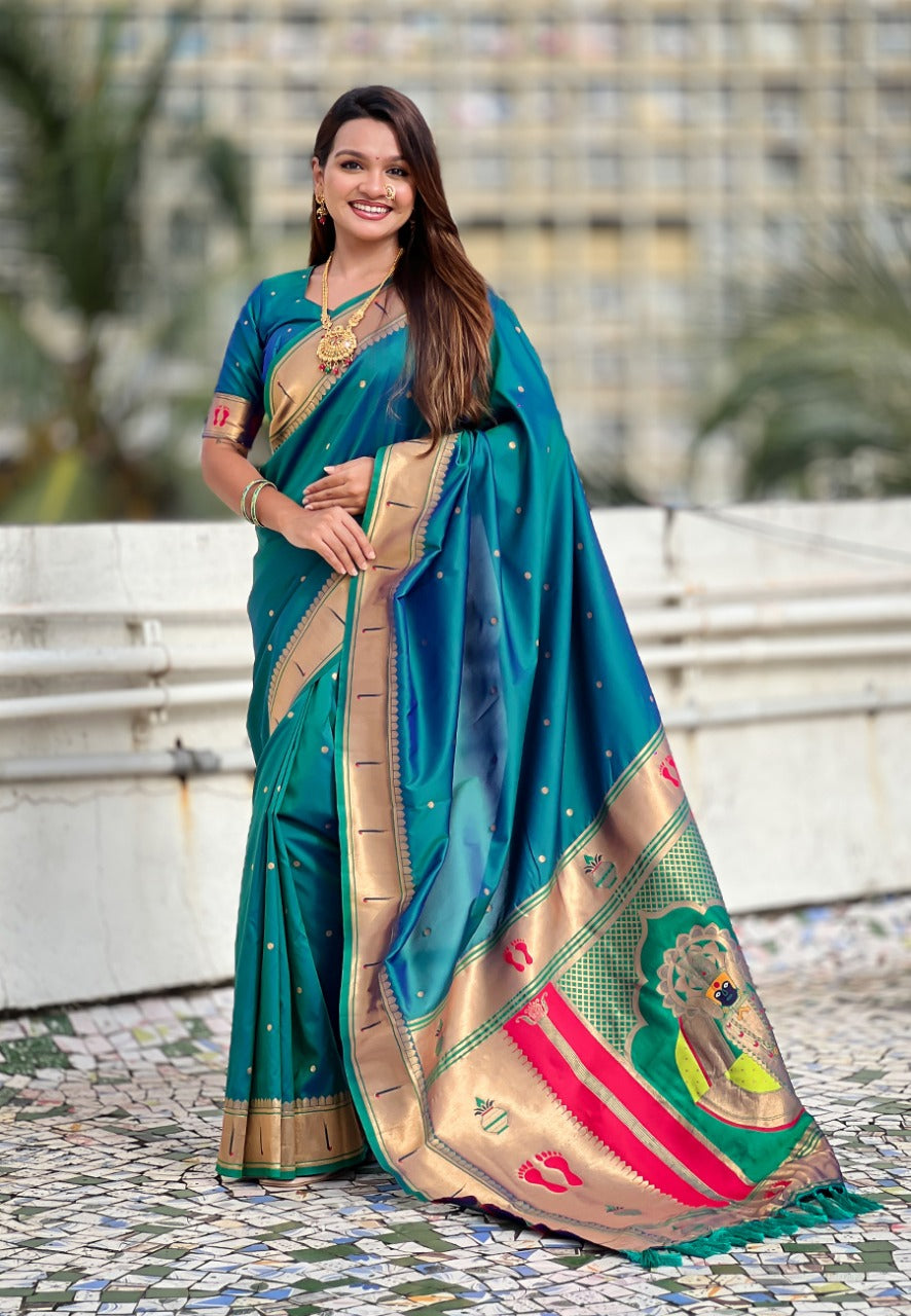 Peacock Blue Mahalaxmi Maharani Paithani Saree