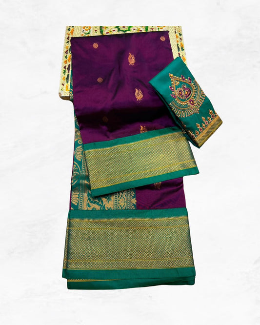 Kadiyal Paithani With Work Blouse Piece - Kalavya