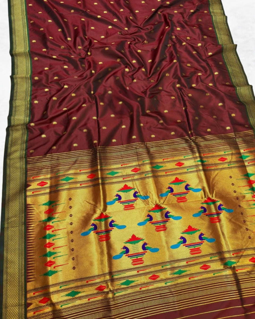Brown Traditional Yeola Double Pallu Paithani Saree